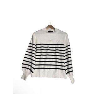 NEW Zcsia Sweater Womens Sz S White Black Striped Round Neck Long Sleeve Winter